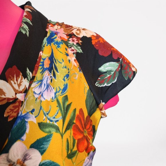 ZARA FLORAL PRINT POLAK DOT AND PATCHWORK DRESS - STUNNING - SIZE S - Picture 5 of 16